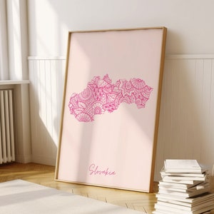 Slowakije Digitale Roze Minimale Kaart Print Muurkunst, Slowakije Kaart Art Print Decor Voor Thuis of Inwijdingsfeest Cadeau, Slowakije Landkaart Afdrukken