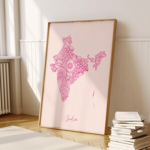 India Digital Pink Minimal Map Print Wall Art, India Map Art Print Decor For Home or Housewarming Gift, India Country Map Print
