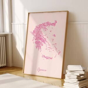 Griechenland Digital Pink Minimal Map Print Wandkunst, Griechenland Karte Kunstdruck Dekor für Haus oder Housewarming Geschenk, Griechenland Country Wandkarte Print