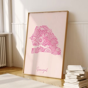 Senegal Digitale Roze Minimale Kaart Print Wall Art, Senegal Kaart Art Print Decor Voor Thuis of Inwijdingsfeest Cadeau, Senegal Landkaart Print
