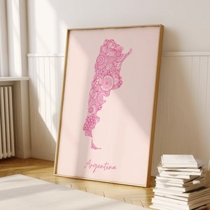 Argentina rosa mapa mínimo imprimir arte de la pared, decoración de impresión de arte de Argentina para el hogar o regalo de inauguración de la casa, arte del cartel del mapa del país de Argentina