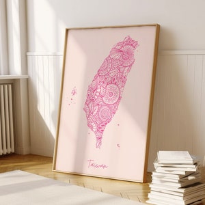Taiwan Digitale Rosa Minimale Karte Print Wandkunst, Taiwan Karte Art Print Dekor für Zuhause und Büro oder Einweihungsgeschenk, Taiwan Landkarte