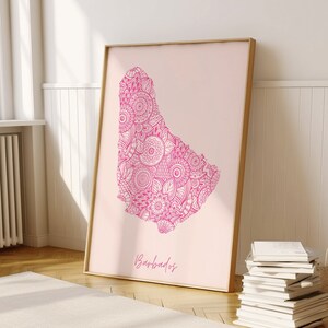 Barbados Pink Minimal Map Print Wall Art, Barbados Map Art Print Decor For Home or Housewarming Gift, Barbados Country Map, Map Gift