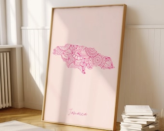 Jamaica Digital Pink Minimal Map Print Wall Art, Jamaica Map Art Print Decor For Home or Housewarming Gift, Jamaica Country Wall Map Print