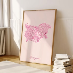 Bulgaria Digital Pink Minimal Map Print Wall Art, Bulgaria Map Art Print Decor For Home or Housewarming Gift, Bulgaria Country Map, Map Gift