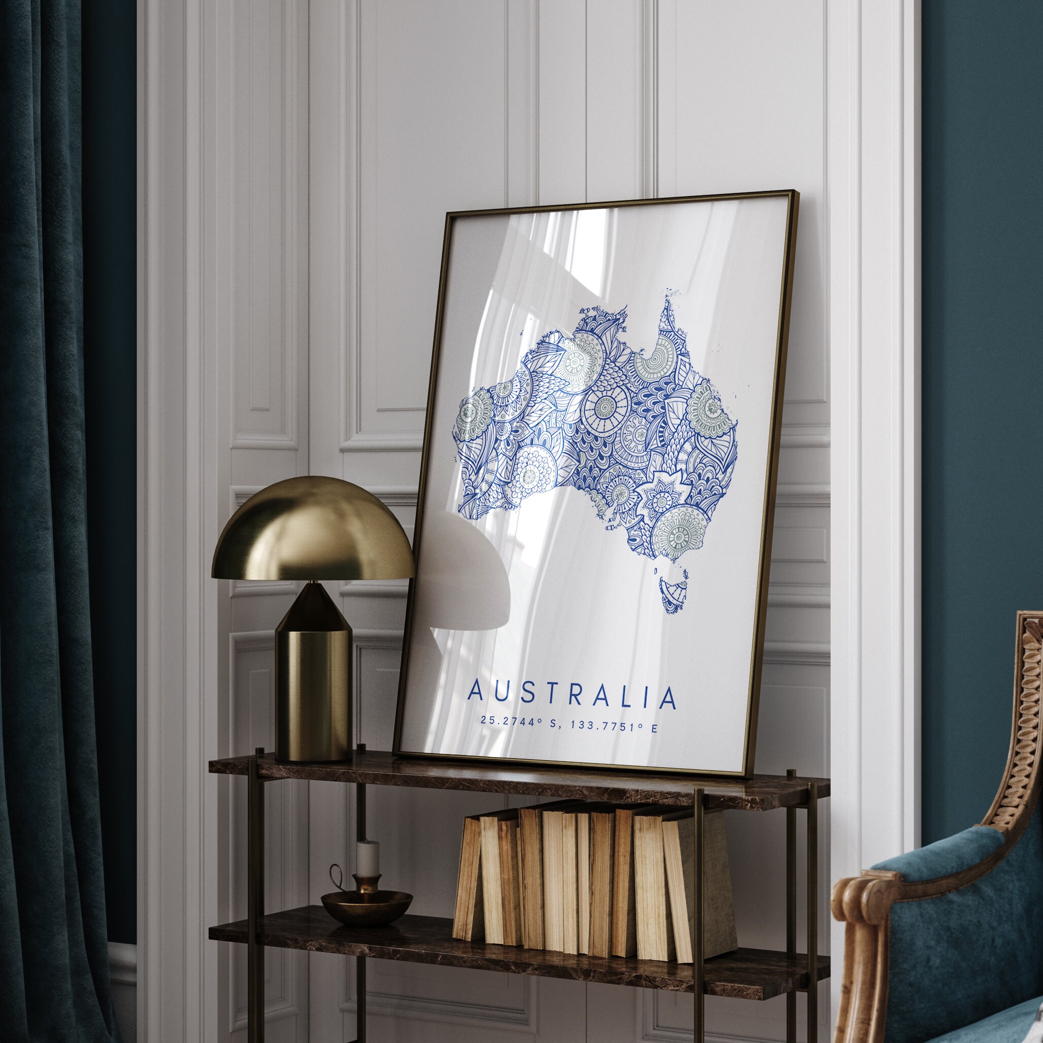 Australia Map Print Minimal Style Blue Wall Art, Australia Art Print ...