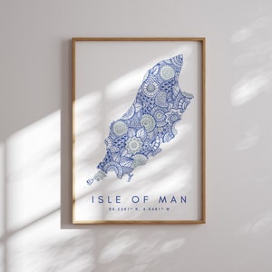 Isle of Man Map Print Minimal Style Blue Wall Art, Isle of Man Art Print Decor For Home or Gift, Isle of Man Vertical Style Map Poster