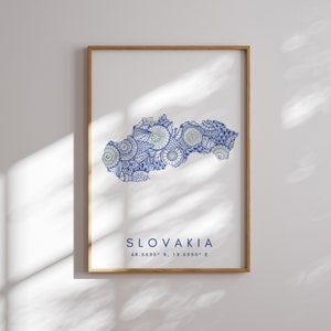 Slowakei Karte Druck Minimal Style Blaue Wandkunst, Slowakei Art Print Dekor für Zuhause oder Geschenk, Slowakei Vertikale Reise Farbkarte Print