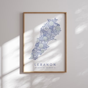 Libanon Karte Drucken Minimal Style Blaue Wandkunst, Libanon Kunstdruck Dekor für Zuhause oder Geschenk, Libanon vertikalen Stil Druck