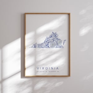 Virginie US State Blue Minimal Style Map Print, Virginie USA State Map Art Print Decor For Home or Gift, Virginie États-Unis carte verticale