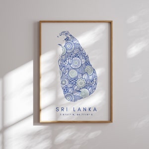 Sri Lanka mapa imprimir estilo minimalista arte de pared azul, decoración de impresión de arte de Sri Lanka para el hogar o regalo, impresión de mapa de color de viaje vertical de Sri Lanka