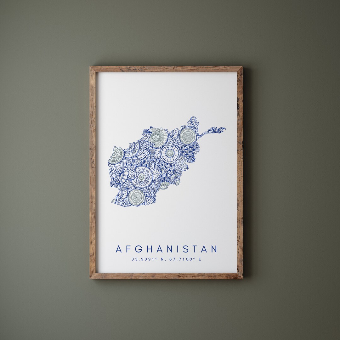 Afghanistan Map Print Minimal Style Blue Wall Art Afghanistan - Etsy