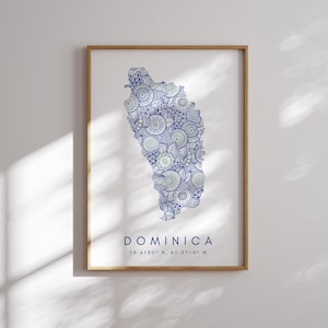 Dominica Map Print Minimal Style Blue Wall Art, Dominica Art Print Decor For Home or Gift, Dominica Color Map Poster, Urban Style Map