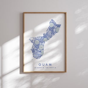 Guam Karte Druck Minimal Style Blaue Wandkunst, Guam Kunstdruck Dekor für Haus oder Geschenk, Guam Druck, Guam Farbe Karte Poster