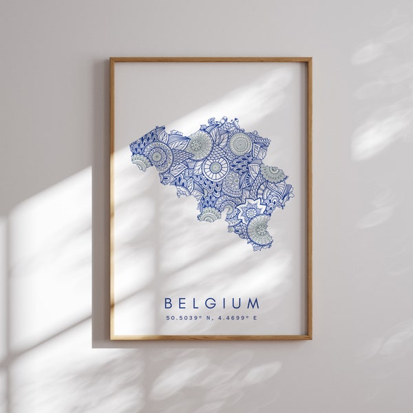 Belgium Map Print Minimal Style Blue Wall Art, Belgium Art Print Decor For Home or Gift, Belgium Color Map Poster, Urban Map Print