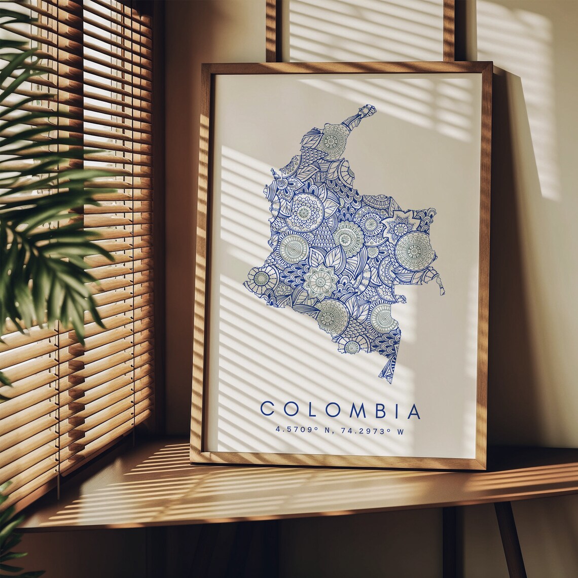 Colombia Map Print Minimal Style Blue Wall Art, Colombia Art Print ...