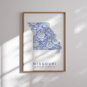 Missouri US State Blue Minimal Style Map Print, Missouri USA State Map Art Print Decor For Home or Gift, Missouri State vertical Map