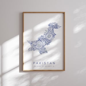 Pakistan Karte Druck Minimal Style Blaue Wand Kunst, Pakistan Kunstdruck Dekor für Haus oder Geschenk, Pakistan vertikale Landschaft Stil Druck