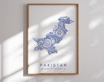 Pakistan Map Print Minimal Style Blue Wall Art, Pakistan Art Print Decor For Home or Gift, Pakistan vertical Landscape style print