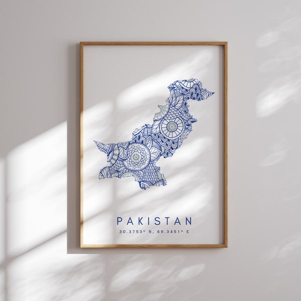 Pakistan Map Print Minimal Style Blue Wall Art, Pakistan Art Print Decor For Home or Gift, Pakistan vertical Landscape style print