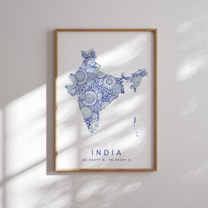India Map Print Minimal Style Blue Wall Art, India Art Print Decor For Home or Gift, India Color Vertical Style Map Poster