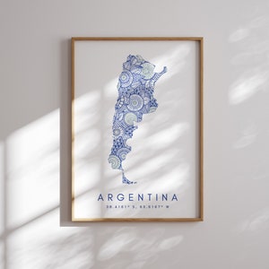 Argentinien Karte Print Minimal Style Blaue Wandkunst, Argentinien Kunstdruck Dekor für Zuhause oder Geschenk, Argentinien Farbe Karte Poster, Urban Map Art Print