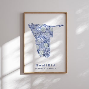 Namibia Map Print Minimal Style Blaue Wandkunst, Namibia Art Print Decor For Home or Gift, Namibia vertikale Landschaftsstil Druck