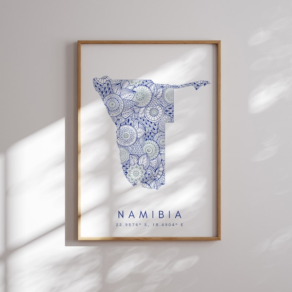 Namibia Map Print Minimal Style Blue Wall Art, Namibia Art Print Decor For Home or Gift, Namibia vertical Landscape style print