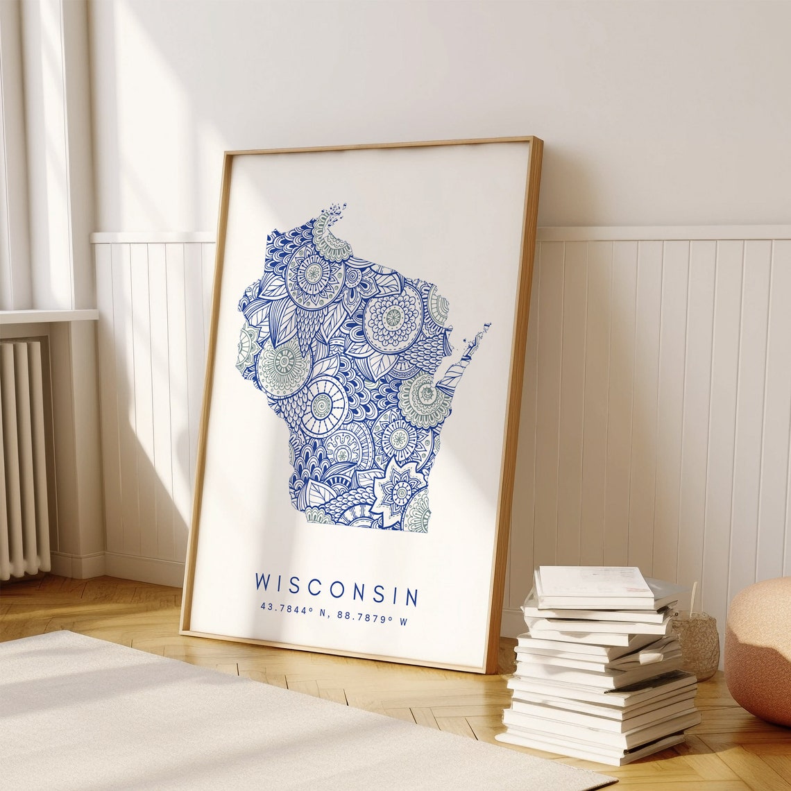Wisconsin US State Blue Minimal Style Map Print, Wisconsin USA State ...