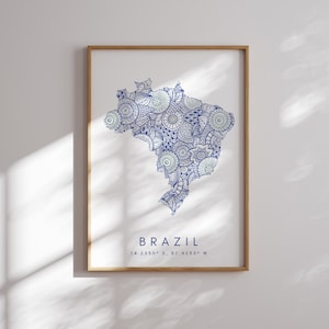 Impresión de mapa de Brasil Arte de pared azul de estilo minimalista, decoración de impresión de arte de Brasil para el hogar o regalo, cartel de mapa de color de Brasil, impresión de mapa de estilo urbano