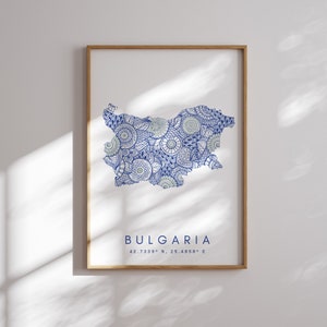 Bulgaria mapa imprimir estilo minimalista arte de la pared azul, Bulgaria arte impresión decoración para el hogar o regalo, cartel de mapa de color de Bulgaria, impresión de mapa de estilo urbano