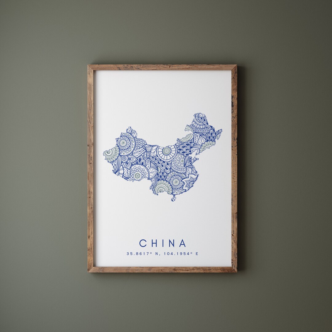 China Map Print Minimal Style Blue Wall Art China Art Print - Etsy