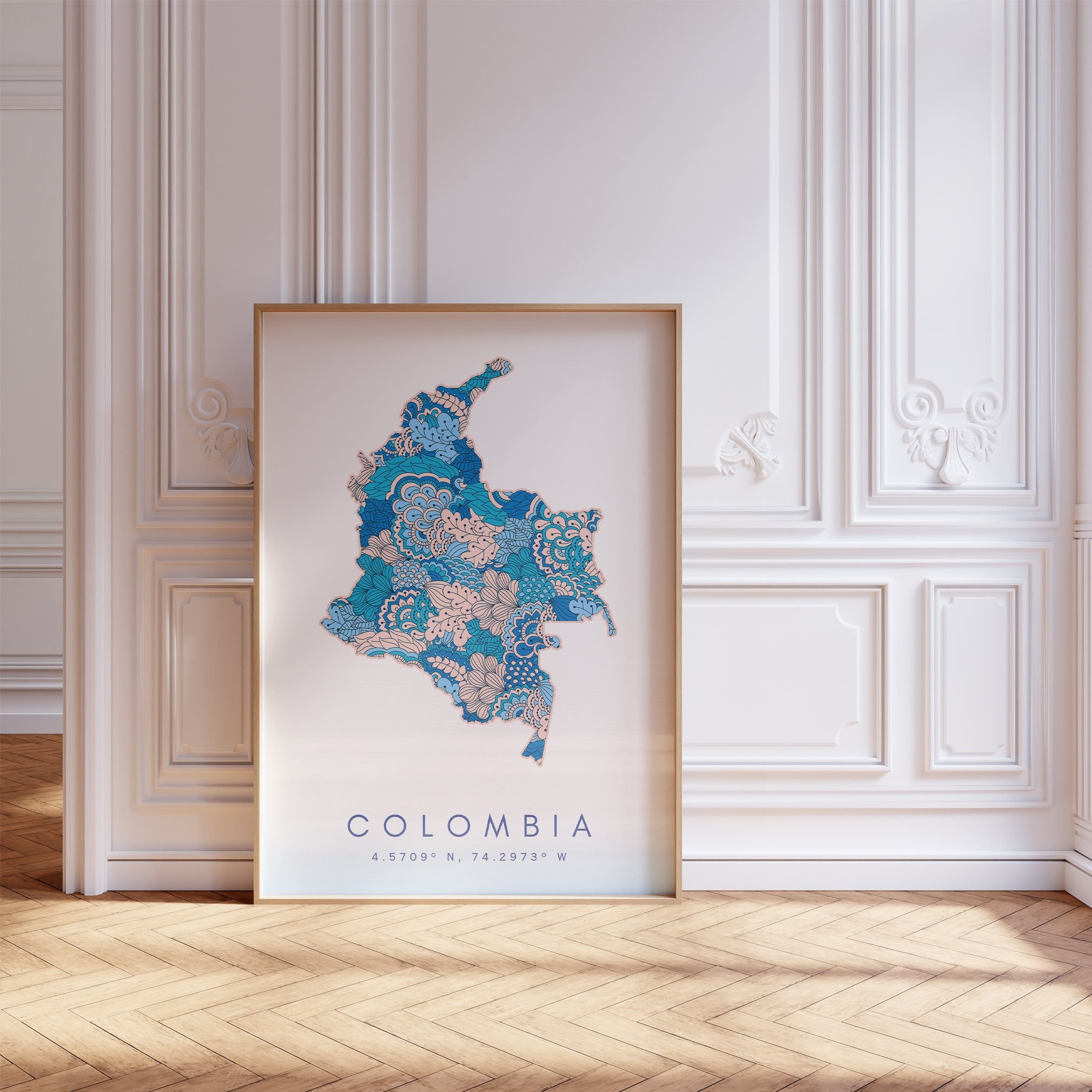 Colombia Designer Map Print Blue Wall Art, Colombia Art Print Decor For Home or Gift, Colombia Country Map Wall Poster, Minimal Map Print