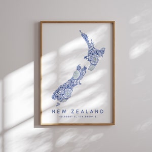 Neuseeland Karte Print Minimal Style Blaue Wandkunst, Neuseeland Art Print Decor For Home or Gift, Neuseeland vertikale Landschaftskarte drucken