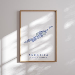 Anguilla Karte Print Minimal Style Blaue Wandkunst, Anguilla Art Print Dekor für Zuhause oder Geschenk, Anguilla Color Map Poster, Urban Map Art Print