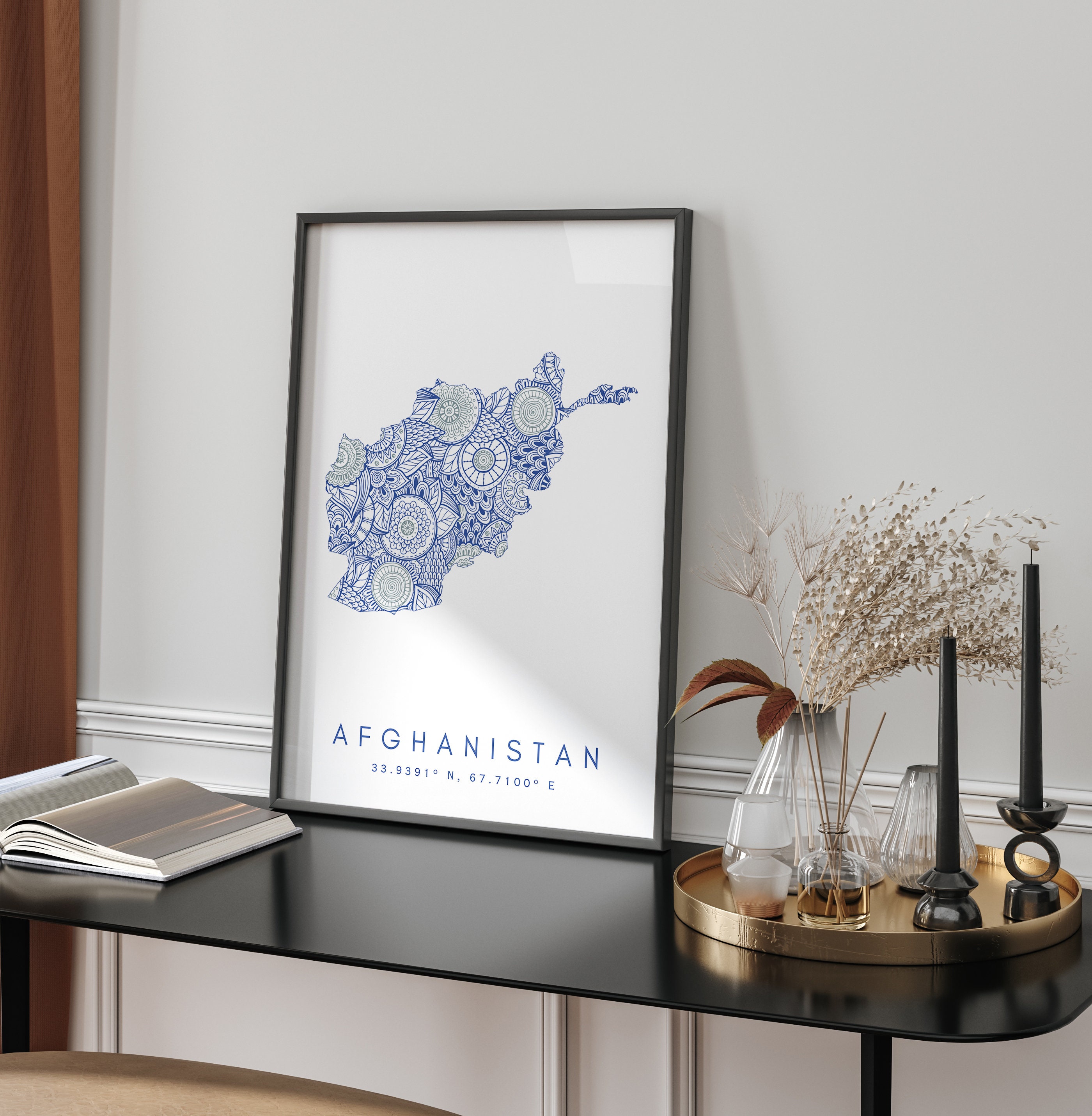 Afghanistan Map Print Minimal Style Blue Wall Art, Afghanistan Art ...