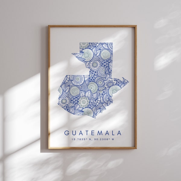 Guatemala Map Print Minimal Style Blue Wall Art, Guatemala Art Print Decor For Home or Gift, Guatemala Color Vertical Style Map Poster