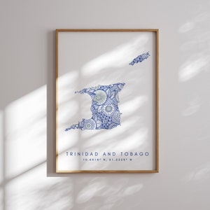 Trinidad y Tobago Mapa Imprimir Estilo Minimalista Arte de pared azul, Trinidad y Tobago Arte Impresión Decoración para el hogar o regalo, Trinidad y Tobago mapa impresión