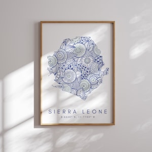 Sierra Leone Map Print Minimal Style Blue Wall Art, Sierra Leone Art Print Decor For Home or Gift, Sierra Leone Landscape print