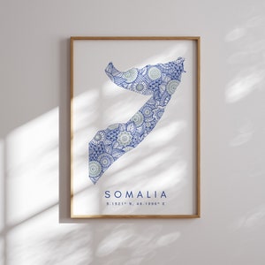 Somalia Map Print Minimal Style Blaue Wandkunst, Somalia Art Print Decor For Home or Gift, Somalia Vertical Travel Color Map Print
