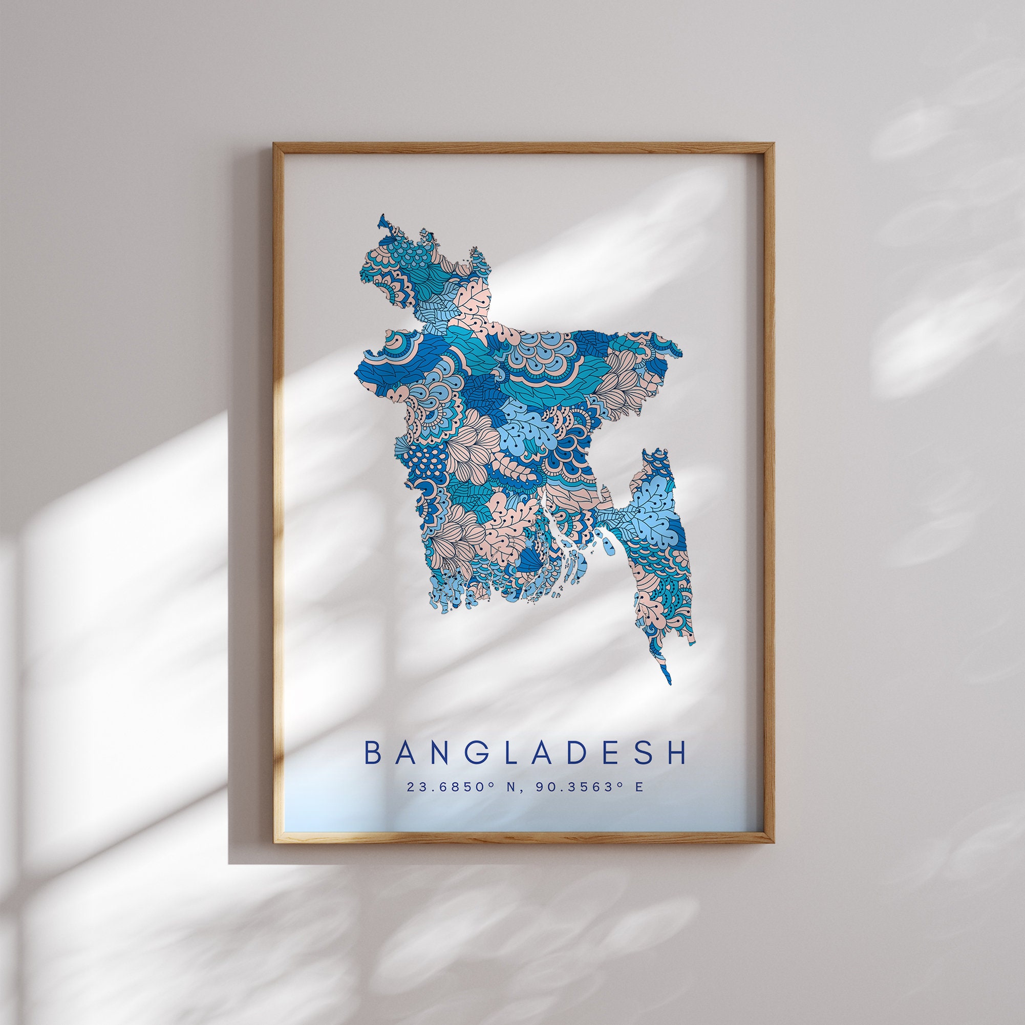 Bangladesh Designer Map Print Blue Wall Art, Bangladesh Art Print Decor ...