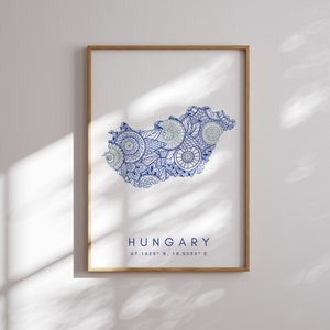 Hungary Map Print Minimal Style Blue Wall Art, Hungary Art Print Decor For Home or Gift, Hungary Color Vertical Style Map Poster