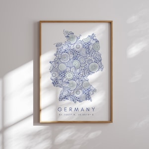 Deutschland Karte Druck Minimal Style Blaue Wand Kunst, Deutschland Kunstdruck Dekor für Zuhause oder Geschenk, Deutschland vertikaler Druck, deutsche Farbkarte Poster