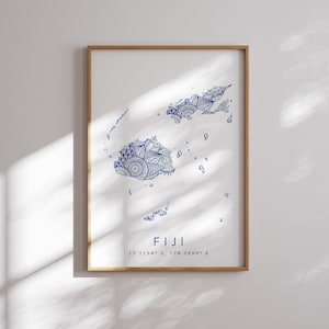 Fidji Map Print Minimal Style Blue Wall Art, Fidji Art Print Decor For Home or Gift, Fidji vertical style print, Color Map Poster