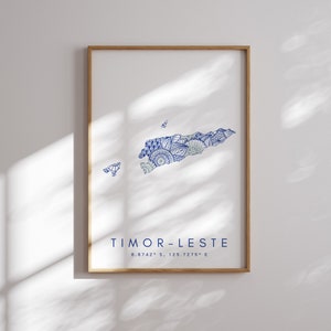 Timor-Leste Karte Druck Minimal Style Blaue Wandkunst, Ost Timor Art Print Decor Für Zuhause oder Geschenk, Ost Timor vertikale Farbkarte Stil Druck