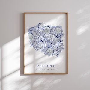 Poland Map Print Minimal Style Blue Wall Art, Poland Art Print Decor For Home or Gift, Poland vertical Landscape style print