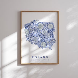 Poland Map Print Minimal Style Blue Wall Art, Poland Art Print Decor For Home or Gift, Poland vertical Landscape style print