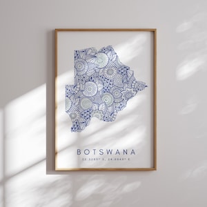 Botswana Map Print Minimal Style Blue Wall Art, Botswana Art Print Decor For Home or Gift, Botswana Color Map Poster, Urban Map Print