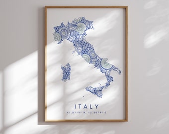 Italy Map Print Minimal Style Blue Wall Art, Italy Art Print Decor For Home or Gift