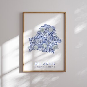 Belarus Map Print Minimal Style Blue Wall Art, Belarus Art Print Decor For Home or Gift, Belarus Color Map Poster, Urban Map Print